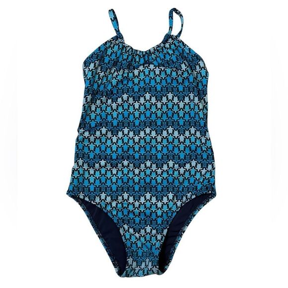 Toddler Girls Vilebrequin Blue Sea Turtle Print One Piece Swimsuit - Picture 3 of 5